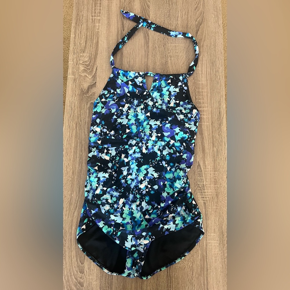 Speedo Women's Abstract One Piece Swimsuit - Blue and Black
